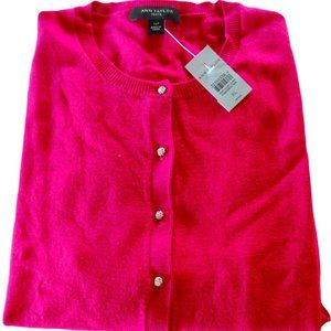 NWT | ANN TAYLOR PETITE JEWELED BUTTON ANN CARDIGAN | Hot Pink | XLP